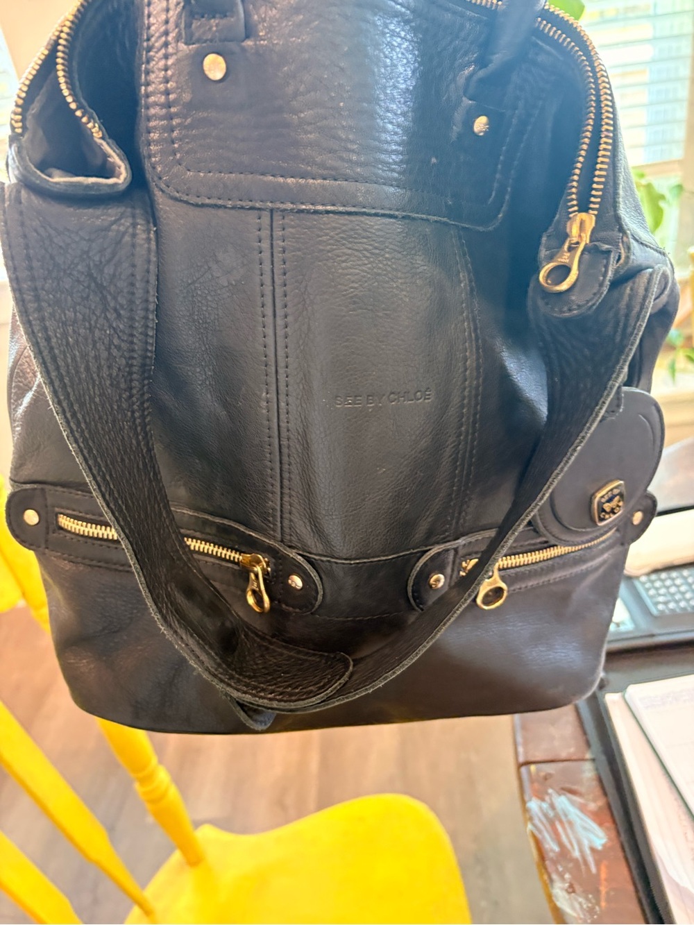 See By Chloe Black Leather Shoulder Bag with Gold Hardware with COA